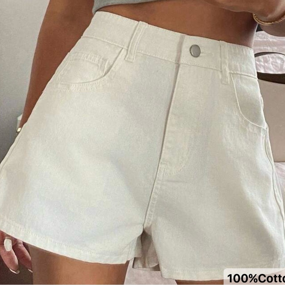 Women's White High-Rise Denim Shorts